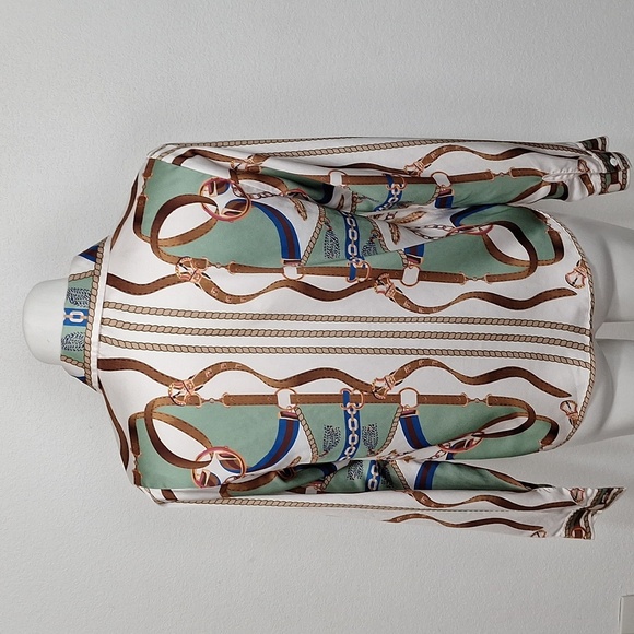 Her Bottari Sage Green Multicolor Western Chain Rope Button Down Blouse Size M - Picture 6 of 12